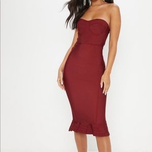 Burgundy midi dress.